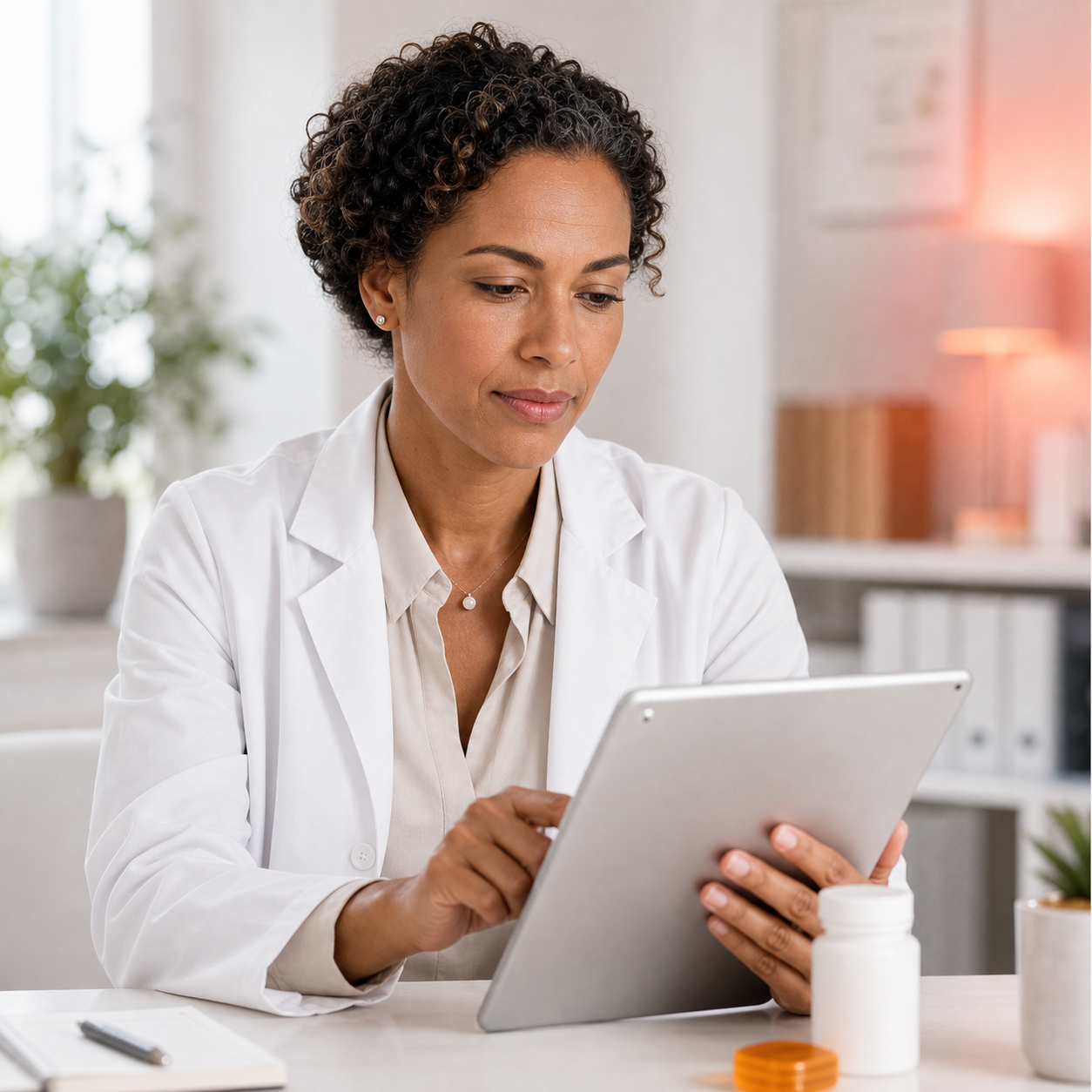 A clinician reviews